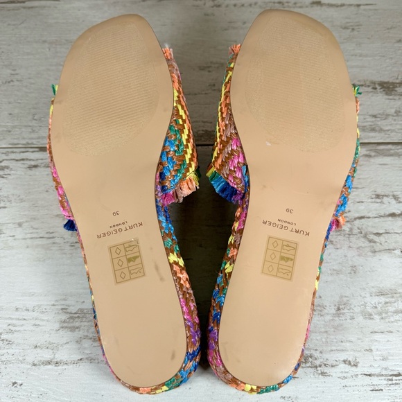 Kurt Geiger Kensington Eagle Casual Flat Raffia Slide Sandals EU 39 Rainbow New - Picture 13 of 14